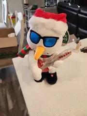 NWT Gemmy Animated Plush Rockin Snowman Sunglasses Guitar Plays Jingle Bells