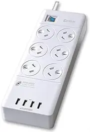 SANSAI Power Board Strip Extension 6 Outlet Surge 4 USB Charger Overload Protection – for Home, Office, Travel – 1m Lead (6 Way)