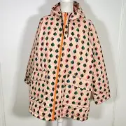 Orla Kiely Size 18- 20 Mid Length Quilted Jacket Tiny Elm Pink Hood New RRP £140