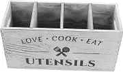 EXHUMKY Wooden Cutlery Storage Box with Handheld Design Stylish Utensil Organizer for Kitchen Countertop Efficiently Categorized Compartmentalized Bin for Forks Spoons and Chopsticks