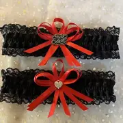 F Yeah Brides Wedding garter Set Of 2 White Black Red all sizes, Plus Sizes.