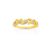 9ct Gold Diamond Leaves Ring