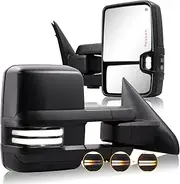 Towing Mirrors for 2009-2018 Dodge Ram 1500, 2010-2018 Dodge Ram 2500 3500 with Power Glass Heated Function Temp Sensor Arrow Turn Signal Puddle Lamp Running Light Backup Light Pair Set (Smoke lens)