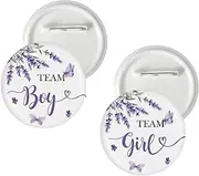 [MINUET MINUTE] 10 Pcs Lavender Gender Reveal Button Pins, Purple Flower Team Boy Team Girl Badge Pins, Lavender Flower Gender Reveal Button, Boy or Girl Stain Brooch for Baby Shower Party Decorations, Medium,