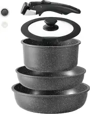 5 Pcs Pots and Pans Set Non Stick - Detachable Handle Cookware Set,