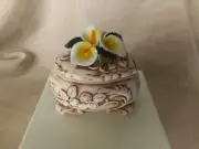 Trinket Box / Jewlery Box Holder -Heart Shaped Ceramic with White Flowers on Lid