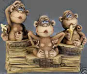 Ceramic Bisque Ready to Paint 3 Monkey's with Stump