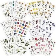 Knaid Pressed Flower Themed Stickers (Assorted 486 Pieces, 36 Sheets) Dried Floral Resin Stickers Decals Botanical Journaling Sticker for Scrapbook Supplies Junk Journal Bullet Journal Planner Laptop
