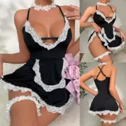 Womens Lingerie Maid Cosplay Costume Sexy Role Play Dress with Apron Outfit New
