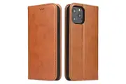 For iPhone 12 Pro/12 Case Leather Flip Wallet Folio Cover with Stand Brown