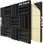 48 Pack Self-Adhesive Sound Proof Foam Panels,12 X 12 X 2 2Inch 48pack, Black
