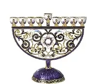 9-Branch Menorah Candle Holder | Antique Metal Candelabra for Hanukkah, Christmas, and Religious Celebrations Decorative Enamel Hand-Painted Design