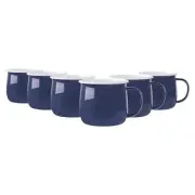 6x Coloured Enamel Belly Mugs Steel Outdoor Camping Tea Coffee Cup 375ml Navy