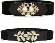 [KAHOUI] Wide Belts for Women, 2PCS Ladies Elasticated Belt, Ladies Belt, Women's Wide Elastic Belt Stretch Elasticated Waist Belts Cinch Belt Vintage Belt Women Belts for Dresses