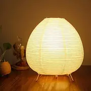 Bedside Lamp Small Paper Retro Rice Standing Table Lantern Soft Warm Light Home Decoration Modern Decorative Living Room with White Round Shade for Cafe Bedroom