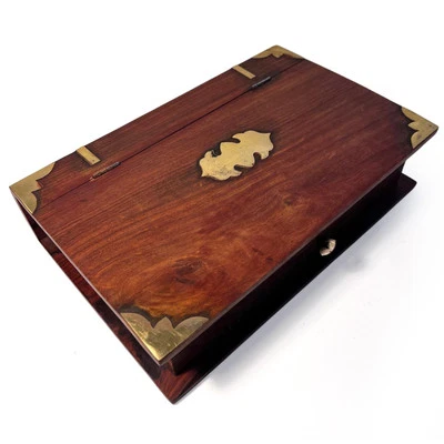 Wooden Book Box with Lock & Key, hidden secret safe for storage