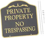 Alasum No Trespassing Sign with Stake Private Property Decorative Signage for Garden and Lawn Weatherproof Metal Outdoor Use Highly Visible Design Black