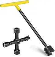 Comfylichi Water Meter Key 17 Inch & 4-Way Utility Keys, Steel T-Handle, Water Meter Shut Off Tool for Curb Main Shut Off Valve