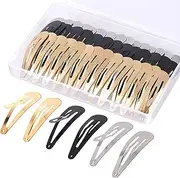 60 Pcs Snap Hair Clips with Storage Box, 2 Inch No Slip Metal Hair Clips Barrettes for Styling, Hair Pins Accessories for Toddlers, Girls, Kids, Teens, Women(Gold, Silver, Black)
