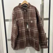 Carhartt Men Relaxed Fit Heavyweight Plaid Flannel Sherpa Lined Shirt Jacket 3XL