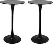 Levede Bar Table Pub Tables Kitchen Marble Tulip Round Metal Base 60cm Toptable Modern Standing Circular Cocktail Table for Restaurant Bistro Cafe,(Set of 2,Black)