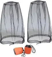2PCS Head Net Mesh Mosquito Face Protection Net Insect Repellent Netting with Bag Black