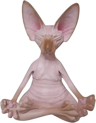 Sphynx Cat Meditate Statue Collectible Figurines Zen Yoga Relaxed Pose Buddha Me