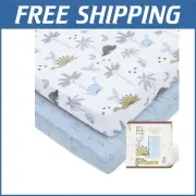 Soft Cotton Baby Crib Sheets with Dinosaur Safari Print - Safe and Secure Fit