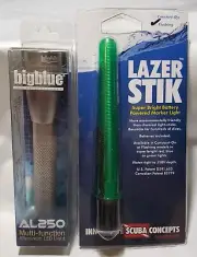 Backup Dive Light Combo Silver Bigblue Al250 & Green flashing Lazer Stik