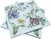 20 Count Paper Napkins Vintage Floral Pattern,Printting Peony Birds Decorative Decoupage Dinner Tea Party Shower Serviettes (Floral & BIutterfly I)