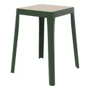 LeisureMod Tresse Stackable Square Plastic Dining Stool with Wicker Top Green