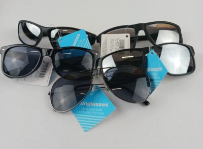 5 PACK FGX SUNGLASSES MIXED LOT 3 MIRRORED, AVIATOR & BLACK 100% UVA/UVB