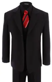 G190 Black Shirt/Red Tie Boy Formal Tuxedo Tux Suit Set Sizes Baby to Teens