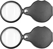 2 Pcs NUZAMAS Mini Pocket Magnifier Folding Magnifying Glass 8X Folding Pocket Magnifier with Leather Cover for Reading Crafts Outdoor Camping Sunlight Taking Fire