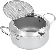 Deep Fryer Pot Style Tempura Fry Pot Double Handles Iron Cooking with Oil Temperature Gauge for Dishes Soup with Temperature Control Function (Silver)