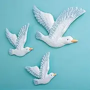SeaHug Coastal Seagulls Wall Decor-3pcs Resin Nautical Nordic Birds Beach Relax Mediterranean Theme Ornaments-Cute LivingRoom/Bedroom/Cafe/Bar/Hotel Hanging Home Wall Art Decoration
