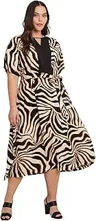 [Autograph] Plus Size - Womens Maxi Dress - Brown - Summer Casual A Line Dresses - Large - Short Sleeve - Animal Print - Women's Clothing