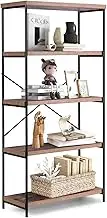 Giantex 5-Tier Bookshelf, Industrial Wood Bookcase w/Metal Frame, X-Shaped Supporting Rods & Anti-Toppling Device, Rustic Bookshelves, Standing Display Rack for Living Room Home Office, Brown