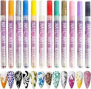 Nail Markers, 12 Colors Quick Dry Manicure Kit, Fine Tip Art Pen, Graffiti Dotting Tool, Acrylic Drawing Set for Women and Girls' Nail Design Creativity, Long-Lasting Brilliance