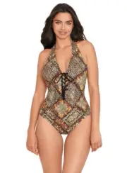 $144 Skinny Dippers Mazie Sirena Lace Up Cheeky One Piece Black Size Small