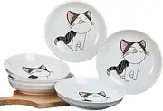 Set of 5 Ceramic Plates with Cute Cat Design, 7.28 inch Large Dessert Salad Porcelain Dinner Plates, Ceramic Dessert Dishes for Steak, Pasta, Pizza, Appetizer (Dishwasher & Microwave Safe Dinnerware)