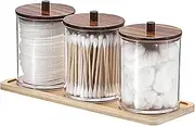 SUMTree Cotton Swab/Ball/Pad Holder with Vanity Tray,Clear Bathroom Containers Dispenser