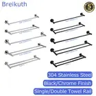 Breikuth Single Double Towel Rail Rack Bar Wall 600mm 800mm Chrome/Brushed/Black