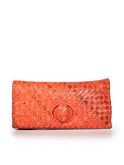 Red Leather Snakeskin Intrecciato Turn Lock Clutch