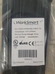 Standard Cable Zip Tie (14.6”, 50lbs) (2 Packs of 100) Black WORKSMART