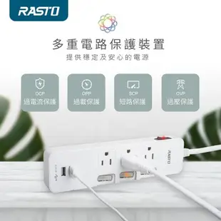 (2入組) RASTO FE8 四開三插三孔二埠USB延長線 1.8M