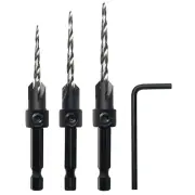 Countersink Drill Bit Set, 3Pcs Tapered Drill Bits M2 HSS, with 1/4" Hex Shank Q