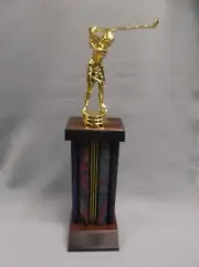 multicolor female golf trophy wide column weighted base