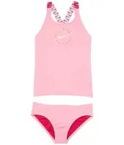 Nike L125410 Kids Pink Tape Cross-Back Tankini Set Size Small