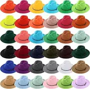 [Janmercy] 36 Pcs Classic Large Brim Hat for Women Bulk Adjustable Felt Panama Hat with Belt Buckle Vintage Wool Large Brim Hat, Assorted Colors, Classic Colors, One Size